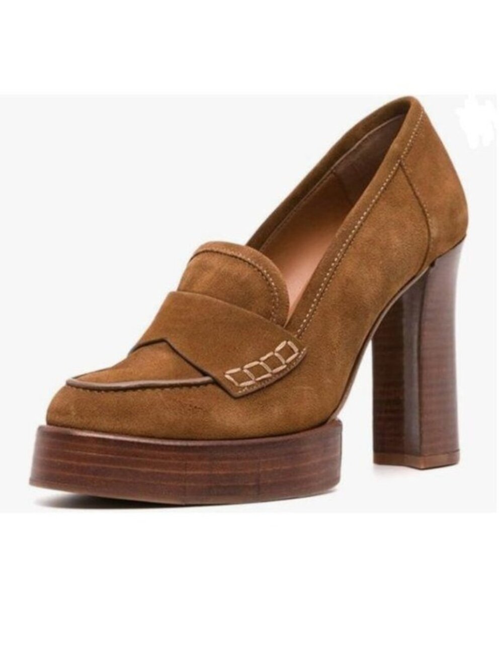 Milooey Brown Vintage Chunky Platform Loafers Round Toe Block High Heels Shoes